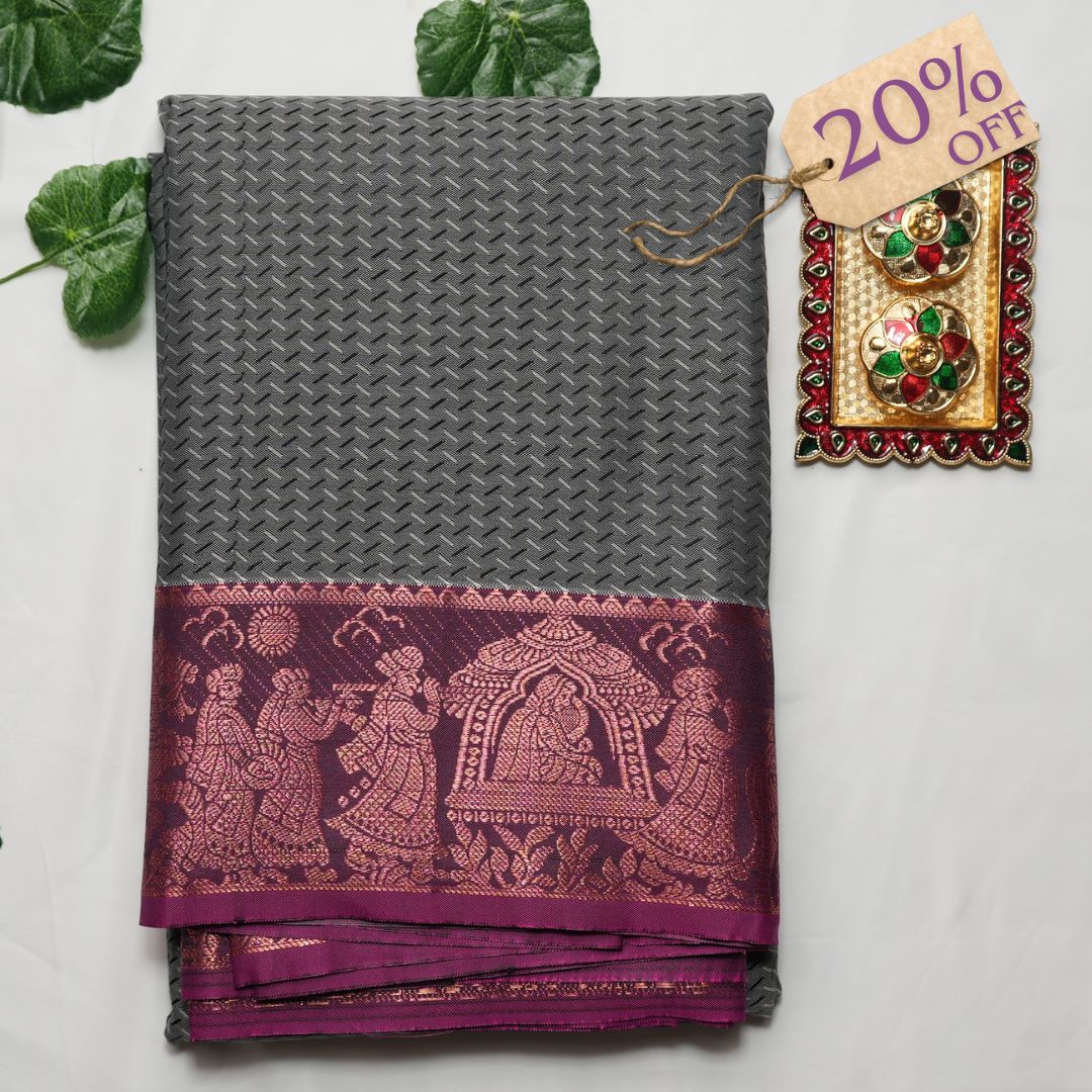 Semi Soft Silk - Pallakku Design | Ash Grey