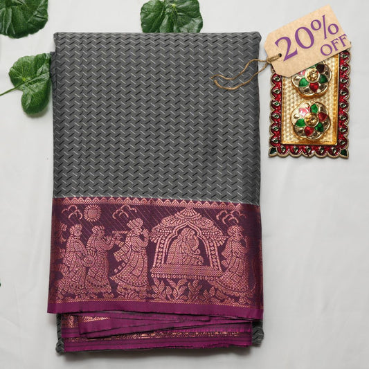 Semi Soft Silk - Pallakku Design | Ash Grey